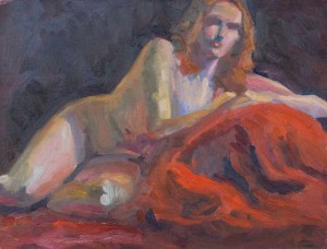 JHF_GirlonRed Oil on Panel, by Janet Howard-Fatta