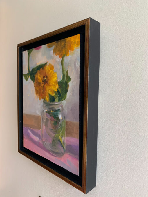 Yellow Zinnias Oil painting by Janet Howard-Fatta